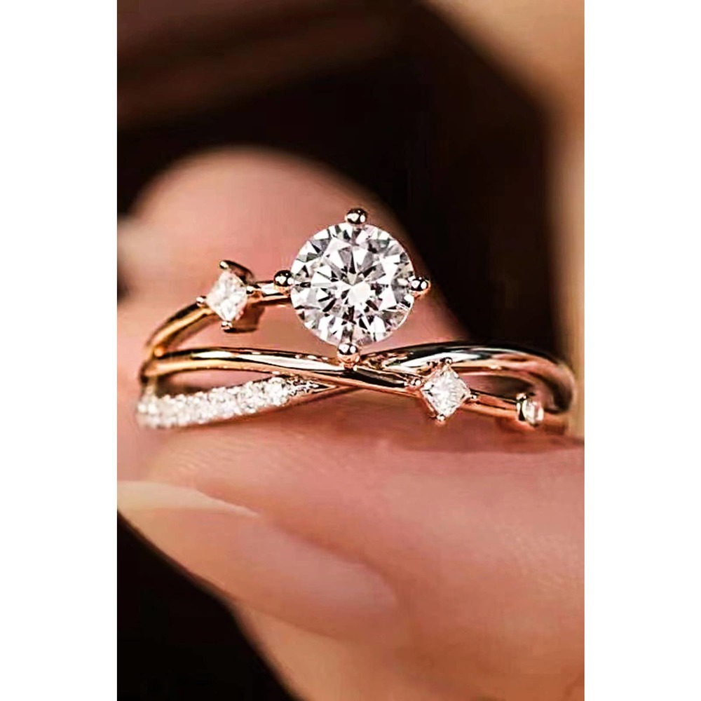 Rose Gold Crystal Solitaire Twist Ring - Women Jewelry